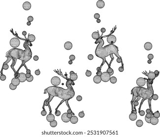 Vector sketch illustration silhouette design image of animal wardrobe shelf decoration deer with flying ball