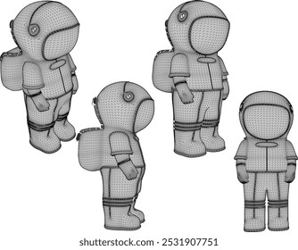 Vector sketch illustration silhouette design image of a little boy astronaut wearing a special suit standing in space