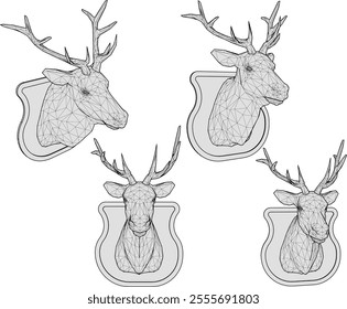 Vector sketch illustration of silhouette design of deer head animal wall decoration with long antlers