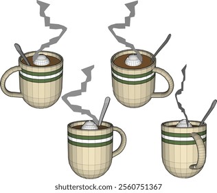 Vector sketch illustration of silhouette design of hot coffee creamer drink with steaming smoke