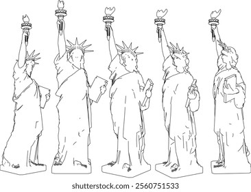 Vector sketch illustration of silhouette design of famous statue in America as a symbol of freedom