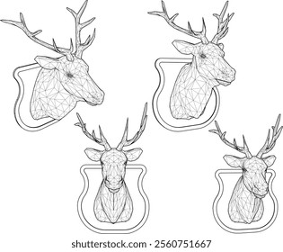 Vector sketch illustration of silhouette design of deer head animal wall decoration with long antlers 