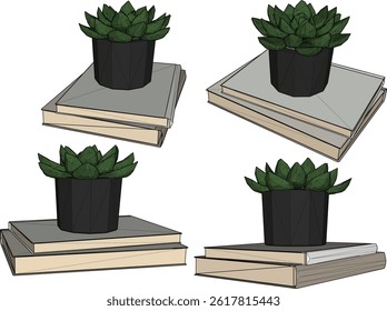vector sketch illustration silhouette design of ornamental plants in pots for decoration on the table for interior room