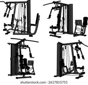 vector sketch illustration silhouette design of fitness machine sport fitness in gym center