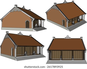 vector sketch illustration silhouette design drawing architecture house temple old classic vintage ethnic traditional