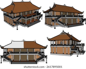 vector sketch illustration silhouette design drawing architecture house temple old classic vintage ethnic traditional