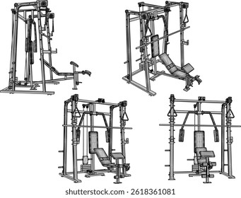 vector sketch illustration silhouette design of fitness machine sport fitness in gym center