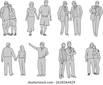 ilustração de esboço de vetor silhueta de design imagem de pessoas emparelhando com namorado e colega de trabalho