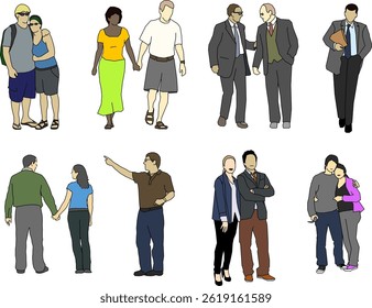 ilustração de esboço de vetor silhueta de design imagem de pessoas emparelhando com namorado e colega de trabalho