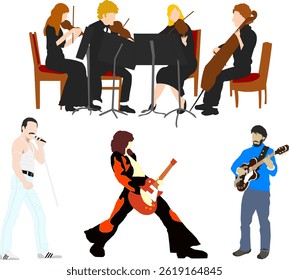ilustração de esboço de vetor silhueta de design imagem do artista cantor com várias atividades durante o concerto