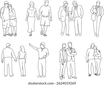 ilustração de esboço de vetor silhueta de design imagem de pessoas emparelhando com namorado e colega de trabalho