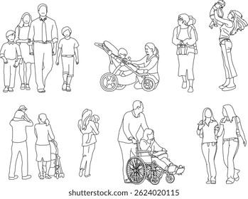 vector sketch illustration silhouette design image of a happy family playing with their children