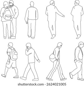 vector sketch illustration silhouette design image decoration ornament human with various activities going to office and school