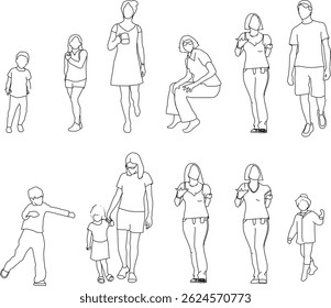 vector sketch illustration silhouette design image ornament decoration human with various activities in a relaxing pose