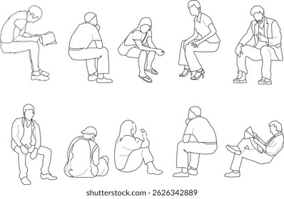 vector sketch illustration silhouette design image of students and workers in sitting position