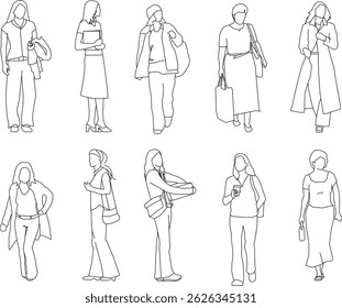 vector sketch illustration silhouette design image of woman with various activities in a relaxing pose with casual fashion 