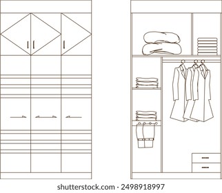 Vector sketch illustration of silhouette drawing of cupboard furniture design for home interior