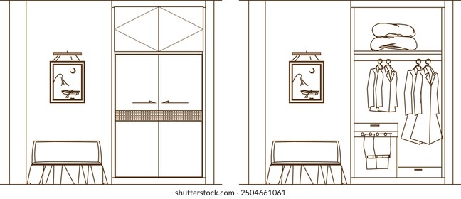 Vector sketch illustration of silhouette drawing of cupboard furniture design for home interior