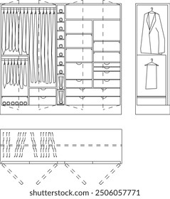 Vector sketch illustration of silhouette drawing of wardrobe furniture design for room partition