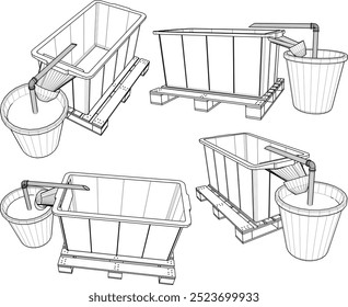 Vector sketch illustration silhouette of Experimental systems for aquaculture with piping system