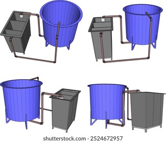 Vector sketch illustration silhouette of Experimental systems for aquaculture with piping system