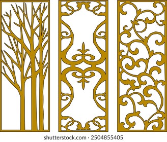 Vector sketch, illustration, silhouette image, detailed design, size, interior wardrobe partition, room divider, background pattern, classic floral, vintage, traditional ethnic