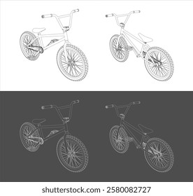 Vector sketch illustration silhouette line drawing design of BMX Bicycle sport bike . isolated  background