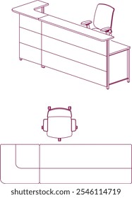 Vector sketch illustration of the silhouette of a modern minimalist teller desk furniture design