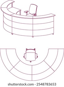 Vector sketch illustration of the silhouette of a modern minimalist teller desk furniture design