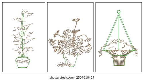 Vector sketch illustration of silhouette of unique ornamental plant interior design for room decoration and garden landscape