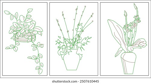 Vector sketch illustration of silhouette of unique ornamental plant interior design for room decoration and garden landscape