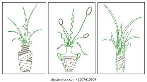 Vector sketch illustration of silhouette of unique ornamental plant interior design for room and garden decoration 