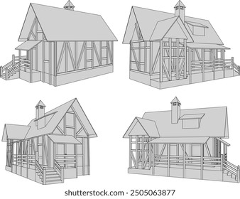 Vektorgrafik der Silhouette eines Holzhauses Villa Design in der Landschaft 