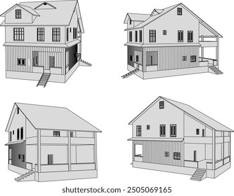 Vektorgrafik der Silhouette eines Holzhauses Villa Design in der Landschaft