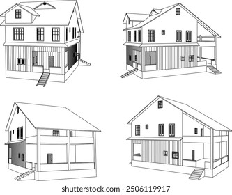 Vektorgrafik der Silhouette eines Holzhauses Villa Design in der Landschaft