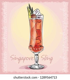 vector sketch illustration of Singapore sling cocktail