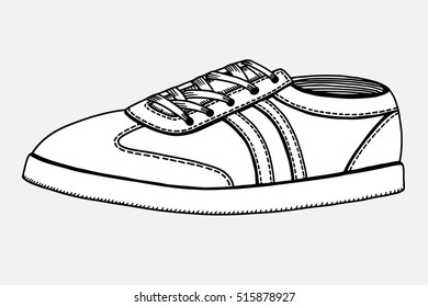 Vector Sketch Illustration - Single Side View Skaters Shoes on White Background.