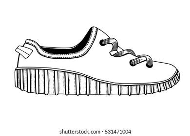 Vector Sketch Illustration - Single Side View Skaters Shoes on White Background.