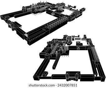 Vector sketch illustration of site plan design and ancient city layout