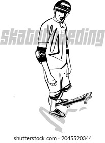 The vector sketch illustration of the skateboarder 