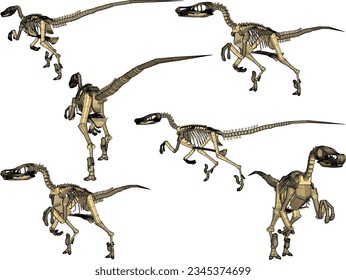Vector sketch illustration of the skeletal structure of a prehistoric giant carnivorous dinosaur fossil