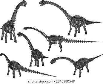 Vector sketch illustration of the skeletal structure of a prehistoric brontosaurus dinosaur fossil
