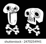 Vector sketch illustration of the skull with bones
