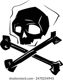 Vector sketch illustration of the skull with bones