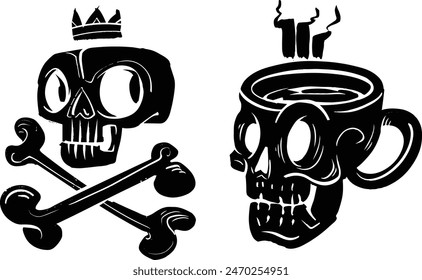 Vector sketch illustration of the skull with bones