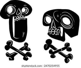 Vector sketch illustration of the skull with bones