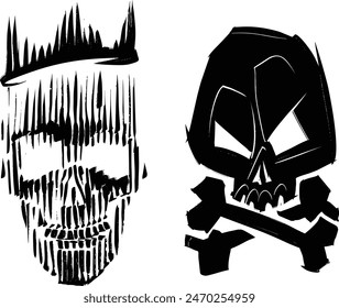 Vector sketch illustration of the skull with bones