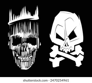 Vector sketch illustration of the skull with bones