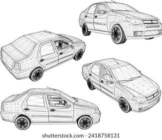 Vector sketch illustration of small family compact citycar design