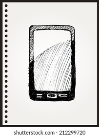 Vector sketch illustration - smart phone with touchscreen display on paper
